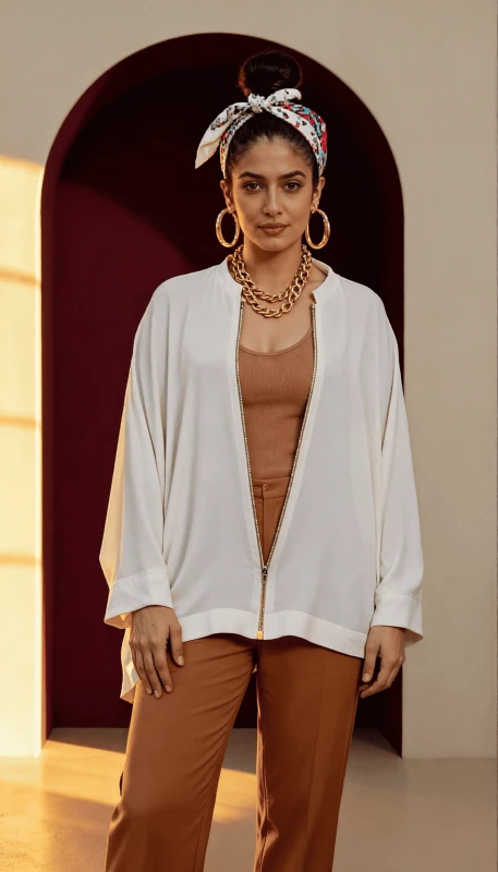 Structured short ivory kimono for women - elegant daywear modest fashion UAE